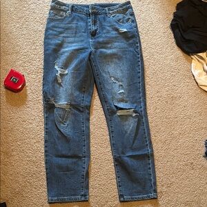 Grace & Lace Blue Distressed Straight Leg Jeans